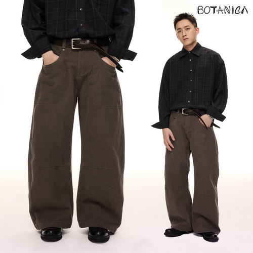 Botanica珠帆布美式微喇弯刀休闲裤棕newvintage新复古风老钱裤子