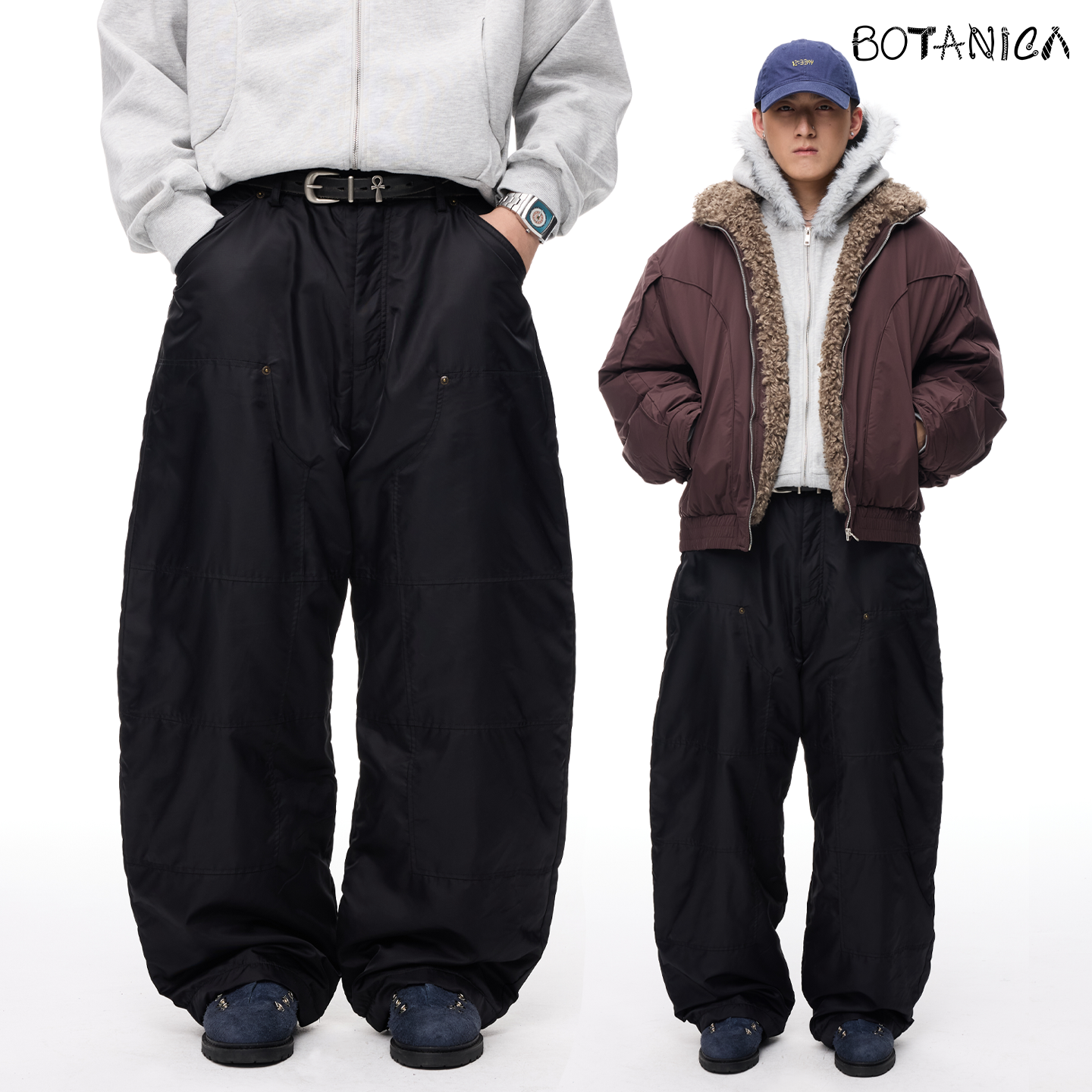 Botanica美式弯刀工装棉裤男外穿黑色阔腿冲锋宽松加厚加绒防风裤