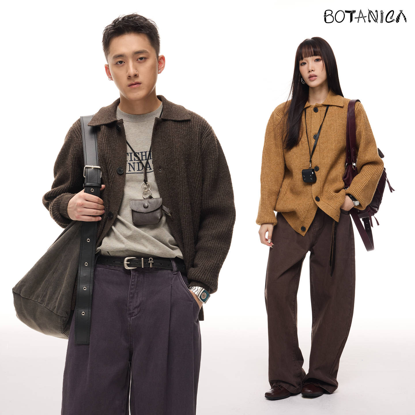 Botanica美式复古cleanfit翻领混纺毛衣棕色vintage肌理感针织衫