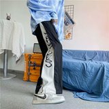 K3077/P28秋装新款中性风宽松阔腿裤抽绳拼接运动长裤休闲裤男，男装休闲裤，星座1703A
