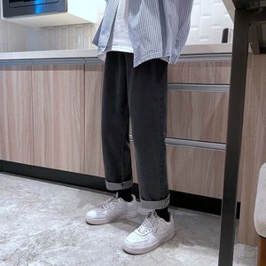 2021春夏新款纯色港风百搭男生松紧宽松直筒牛仔裤男A226-P33图片