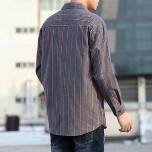 港风复古条纹衬衫男2021新款休闲秋季潮流衬衣上衣 W1296-P28图片