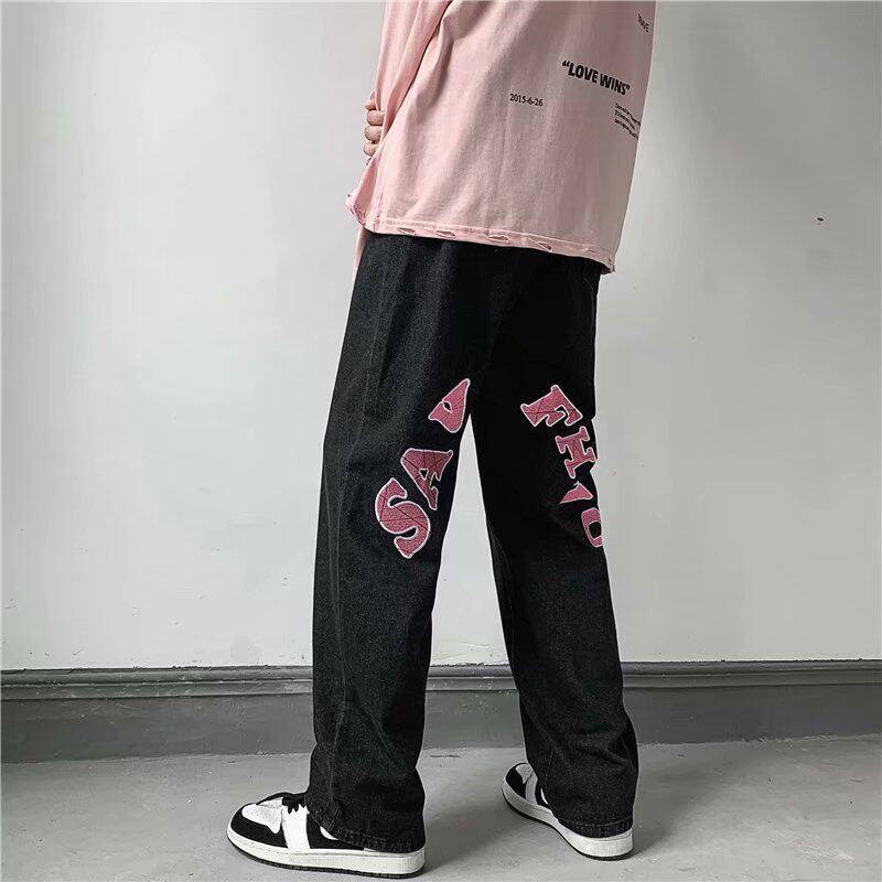 K1158-P35日系2021潮牌男生百搭休闲裤字母印花秋薄款九分裤,男装牛仔裤,星座1703A