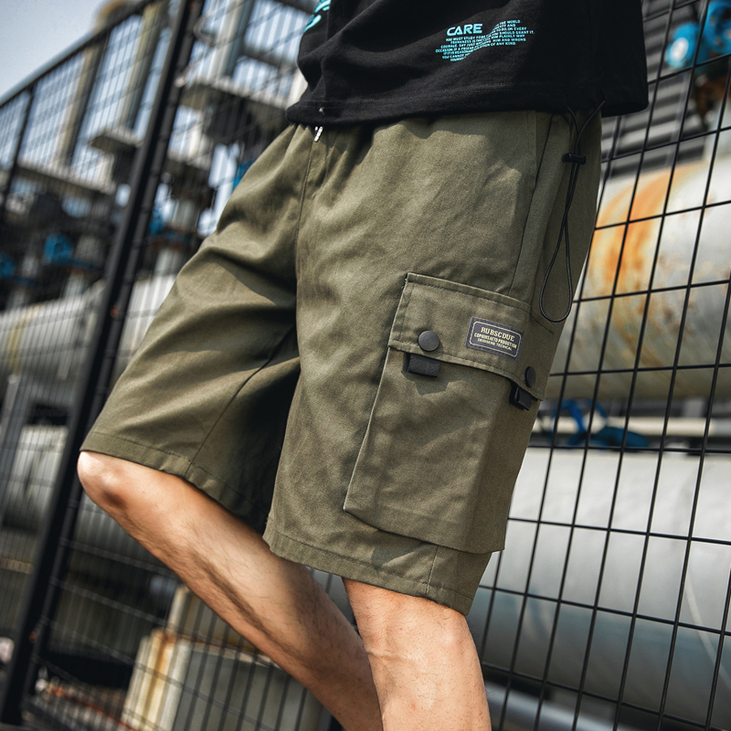 Summer 2019 men's Japanese loose overalls shorts, multi-pocket fashionable casual quintuples
