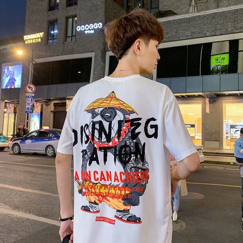 Summer Short-sleeved Couple Tide T-shirt Hip-hop Printing Sports 5-minute Sleeve Loose Leisure Half-sleeve T-shirt