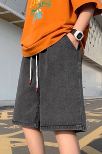 夏季牛仔短裤男潮流ins中性沙滩五分裤子宽松外穿马裤D,2021流行时尚穿搭图片