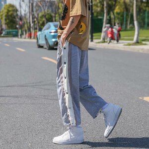 21排扣裤直筒宽松ins潮全开阔腿显瘦大码休闲运动裤KZ17图片