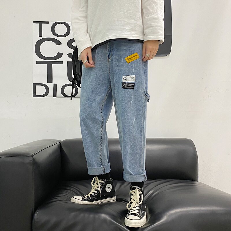 2021新款牛仔裤男休闲宽松百搭ins潮流大码直筒阔腿裤子K193-P28,男装牛仔裤,星座1703A