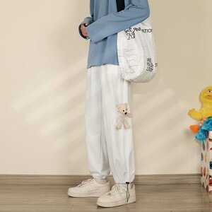 2021春秋新品小熊休闲运动裤针织卫裤港风宽松抽绳束脚裤子K7882图片