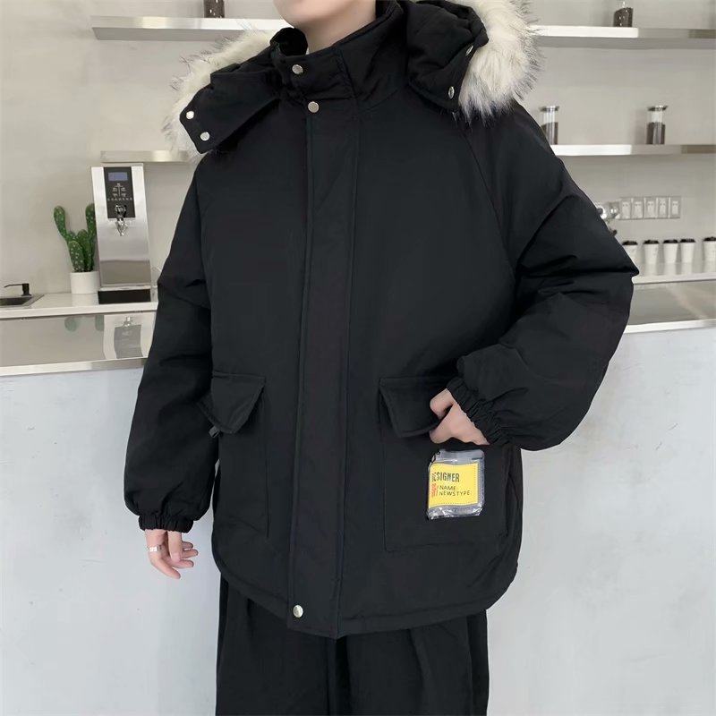 High click high forward winter clothes loose and versatile hooded haircollar men's and women's cotton padded coat trend
