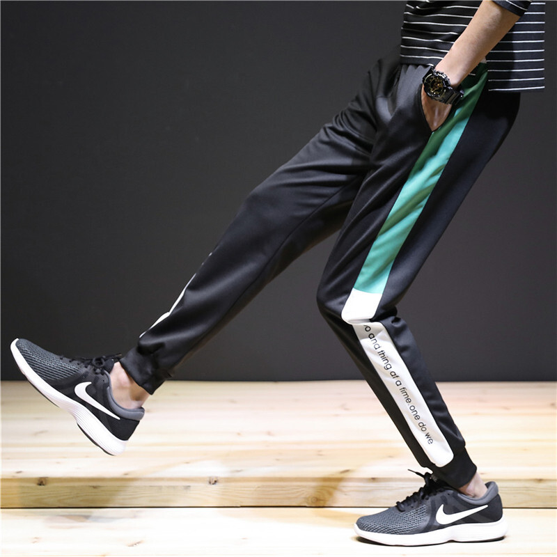 秋季休闲裤子男日系大码潮青少年百搭英文小脚哈伦九分裤K67-P15，男装休闲裤，星座1703A