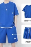 夏季新款青年男士休闲运动套装五分裤潮华夫格套装男大码TZ01-P23，男装休闲套装，星座1703A