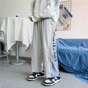 K3077/P28秋装新款中性风宽松阔腿裤抽绳拼接运动长裤休闲裤男图片