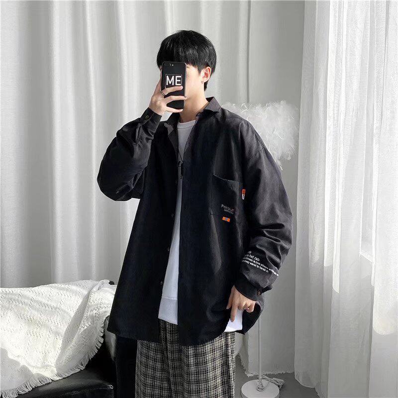 衬衫男长袖ins潮牌宽松学生衬衣秋冬季休闲百搭帅气外套港风工装,男装衬衫,星座1703A