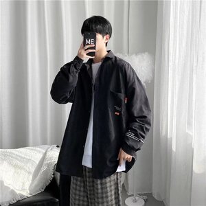 衬衫男长袖ins潮牌宽松学生衬衣秋冬季休闲百搭帅气外套港风工装图片