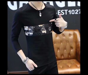 18春秋新款 圆领长袖拼花T恤男韩版修身青少年打底衫潮TX10-P8图片