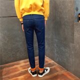 冬季主推款男士加绒加厚牛仔长裤潮黄金绒保暖青年休闲修身牛仔裤，男装牛仔裤，星座1703A