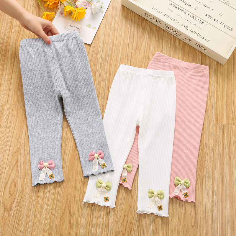 女童裤子春秋装秋季坑条打底裤百搭裤子弹力裤宝宝外穿洋气打底裤