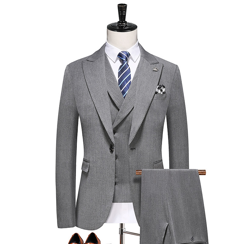 秋新款双开叉西服套装礼服商务休闲男西装三件套灰A41-P280，男装西服套装，电商D326B（原电商D310-1）