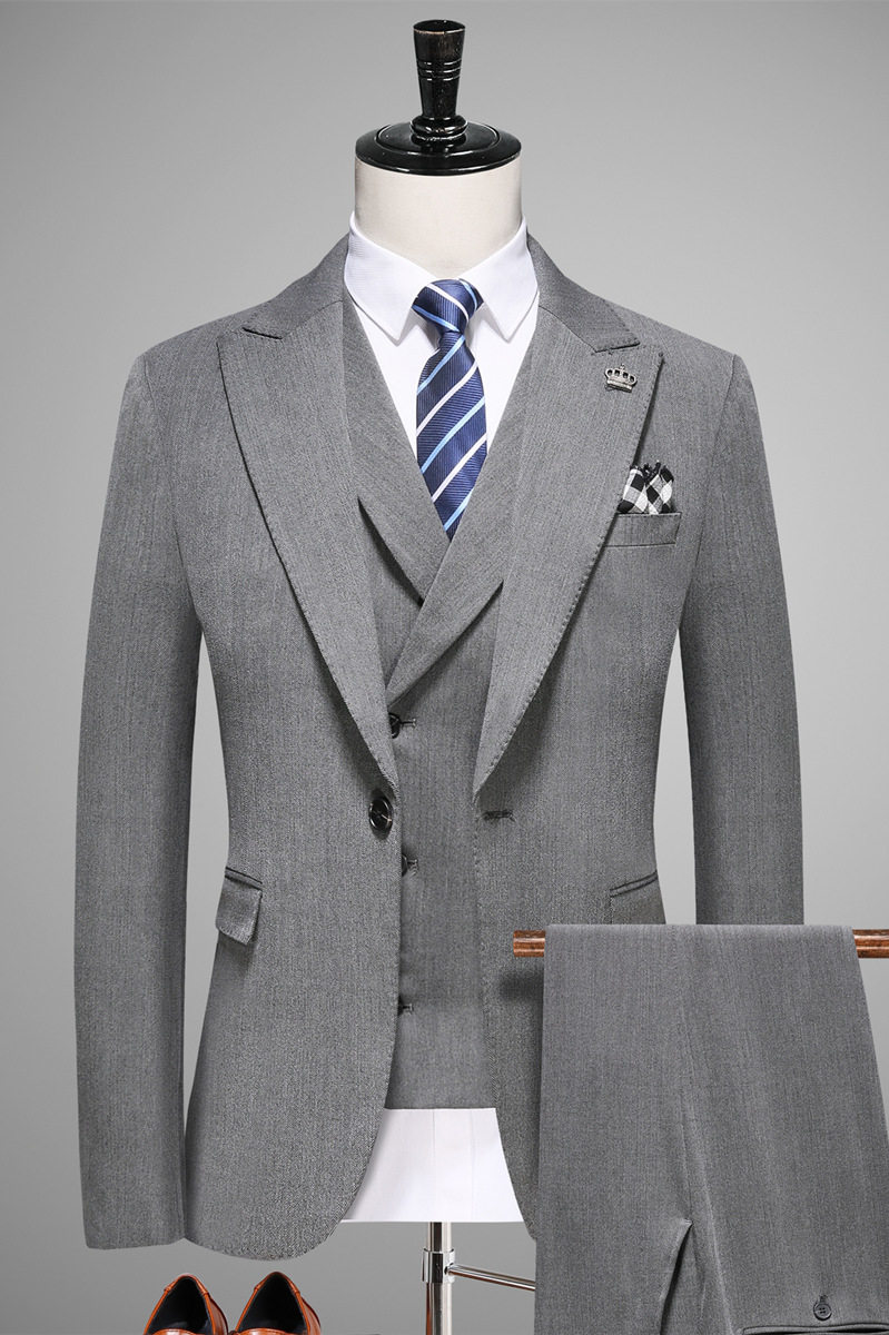 秋新款双开叉西服套装礼服商务休闲男西装三件套灰A41-P280,男装西服套装,电商D326B（原电商D310-1）