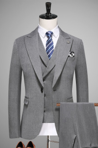 秋新款双开叉西服套装礼服 商务休闲男西装三件套灰 A41-P280图片