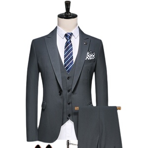 秋西服套装修身礼服 商务休闲男西装三件套 灰 A52-P280图片
