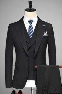 秋新款双开叉西服套装礼服  戗驳领男西装三件套黑  A41-P280图片