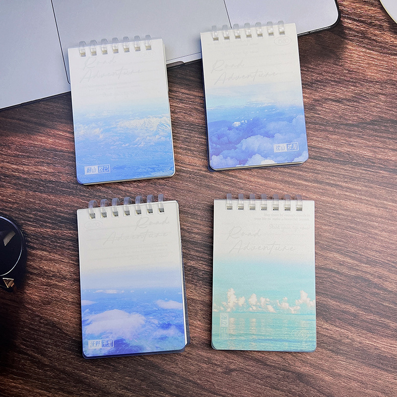 竖版防水PP彩面风景封面柔性A7线圈本80页便携办公笔记本小本子