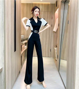 RM18208#夏季时髦洋气翻领撞色减龄高端显瘦修身连体裤长裤