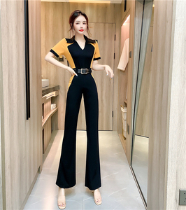 RM18208#夏季时髦洋气翻领撞色减龄高端显瘦修身连体裤长裤