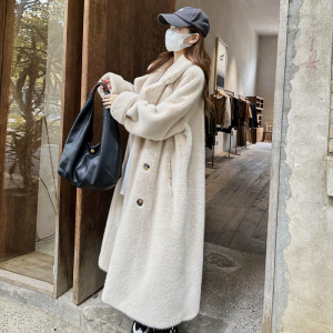 2023秋冬加厚长款西服领仿水貂绒皮毛一体毛毛环保皮草女外套大衣