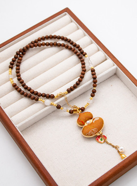 国风非遗宋锦葫芦吊坠天然青金石串珠项链玛瑙珍珠秋冬毛衣链女士