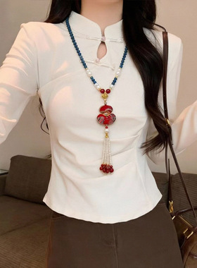 非遗宋锦葫芦吊坠天然青金石串珠项链玛瑙珍珠秋冬毛衣链女士手工