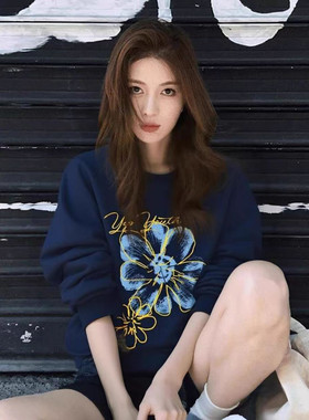 复合 小个子短款卫衣女秋冬装宽松慵懒风长袖圆领上衣