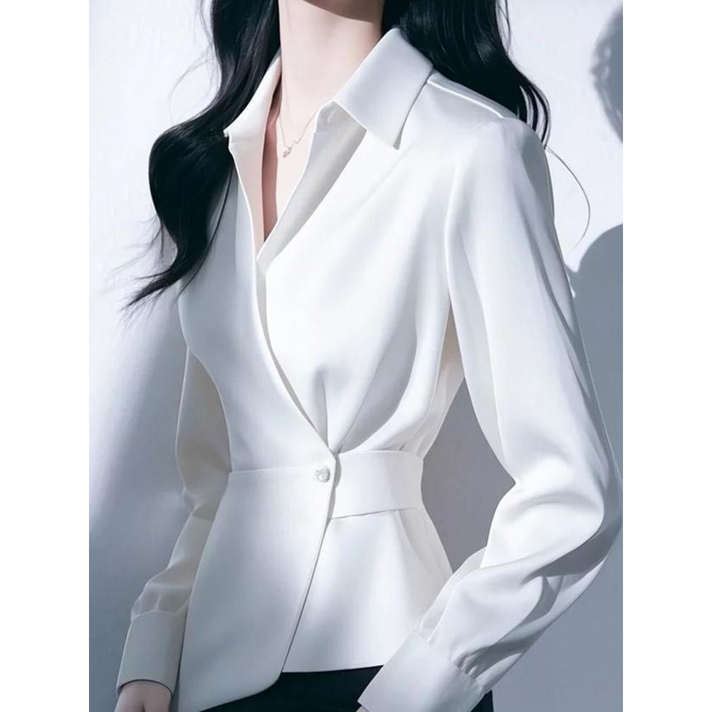 2025秋季新款法式通勤女装高级感轻奢减龄洋气白色收腰衬衫女上衣
