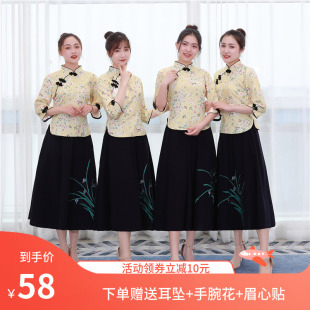 2020新款中式婚礼伴娘服复古民国风改良旗袍日常姐妹团女装演出服