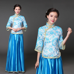 民国风演出服女长裙戏曲舞蹈中国风开场舞古筝古琴显瘦表演套装春