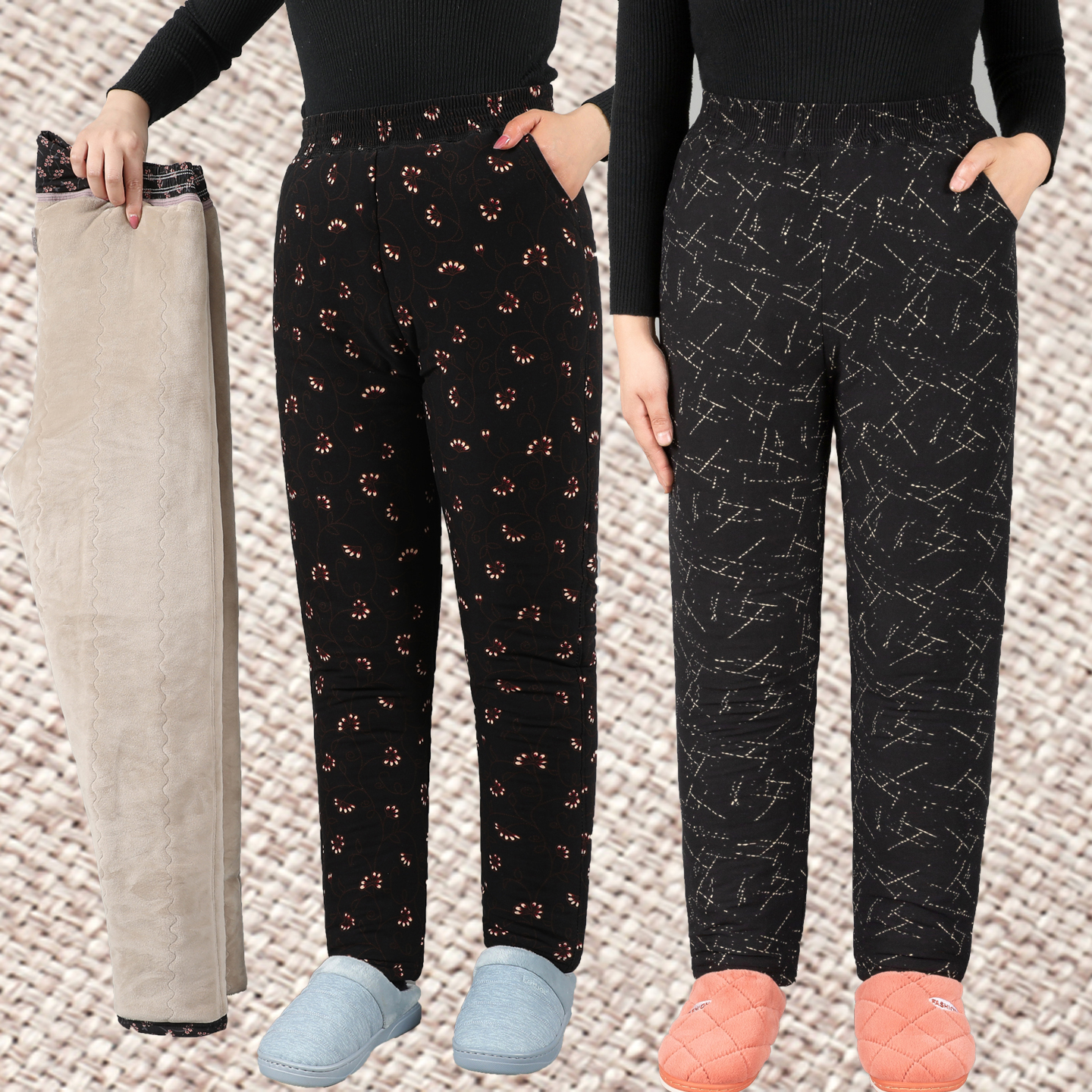 老人棉裤女中老年冬加绒加厚高腰弹力保暖裤奶奶装宽松大码驼绒裤