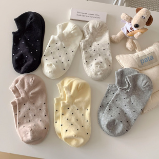 春夏波点船袜女薄款 韩系小圆点浅口短袜棉隐形吸汗透气不掉跟诸暨
