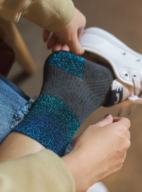 袜子女中筒袜春夏金银丝棉袜亮丝日系韩国短袜银葱透气isn潮春秋