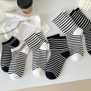 条纹袜子女中筒春夏纯棉ins潮日系百搭短袜韩国长袜春秋学生诸暨