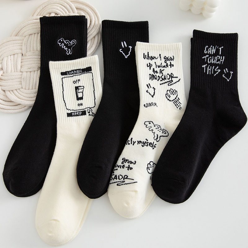 ins白色个性风运动男士百搭袜子