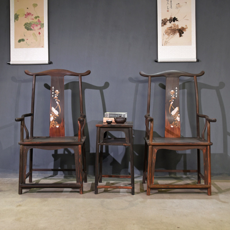 红木圈椅实木大红酸枝木官帽椅四出头交趾黄檀靠背扶手椅镶嵌花鸟