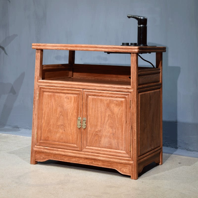 红木茶水柜实木新中式缅甸花梨木茶几电磁炉架大果紫檀柜门边几