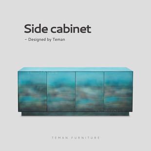 意式 极简渐变浮雕边柜木制艺术餐边酒柜储物别墅大平层设计师款
