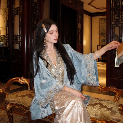 新中式人丝提花重工珠绣交襟外套