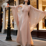 大MOSS【花月夜】新中式麻感鎏光开衫外套+吊带连衣裙套装女