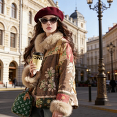 地球店「富贵闲人」新中式 复古国风刺绣狐狸毛白鸭绒羽绒服