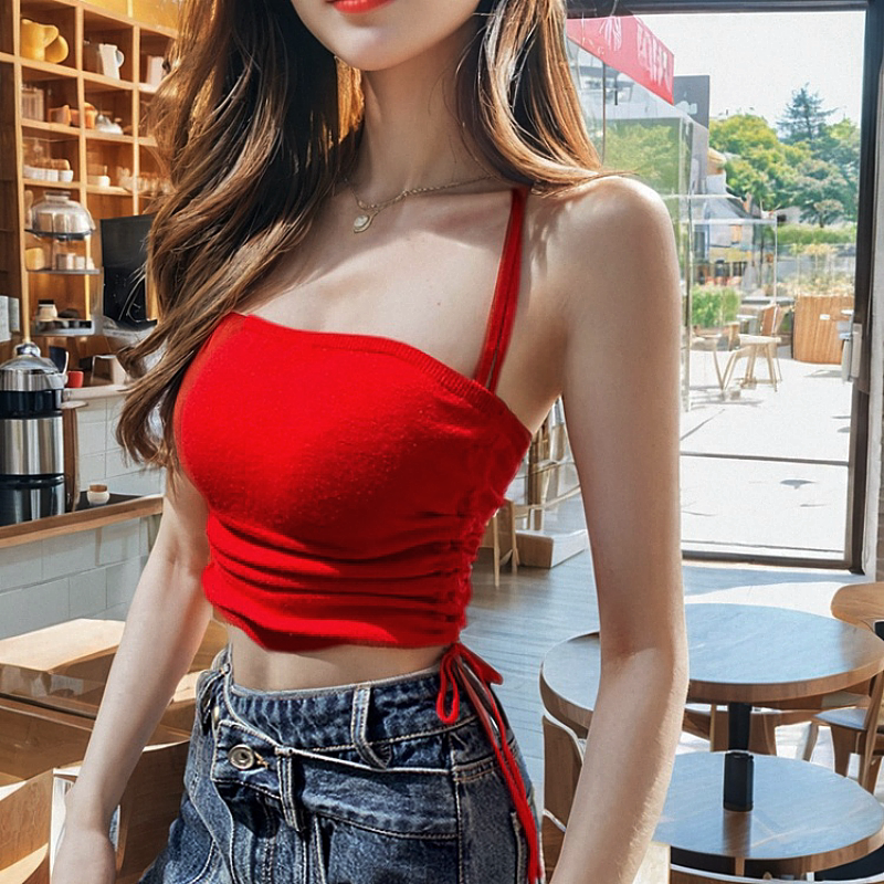 地球店甜辣吊带红色套装开衫
