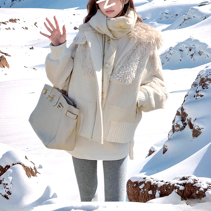 地球店羊羔毛加绒加厚宽松外套女